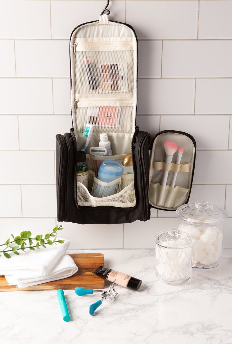 E-Living Store Travel Hanging Toiletry Bag for Men & Women, Perfect for Cosmetics, Makeup, Toiletry Organizer, Shaving Kit, and Large Essentials - Black - Image 5